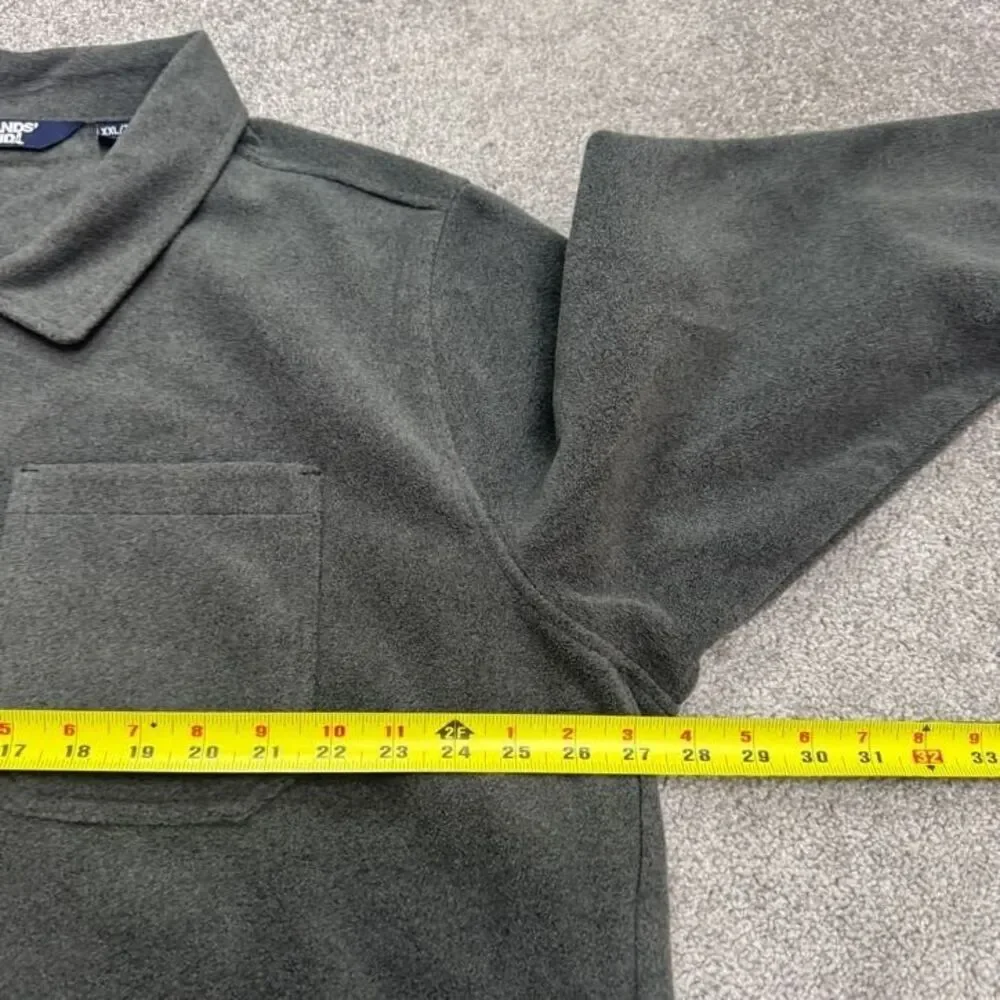 Lands' End Button Down Fleece Shirt Shacket Mens XXL Tall Gray Pockets Outdoor